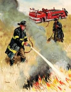 Fireman Putting Out Grass Fire