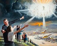 The Appearing. Vintage painting showing the second coming of Christ to rescue His people.