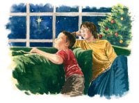 Boys gazing at starry Christmas sky