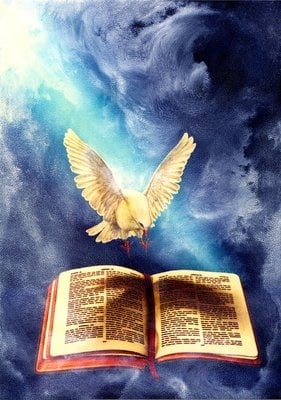 Holy Spirit Dive Hovering Over Bible