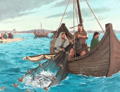 A kids bible lesson over Jesus telling Peter to cast his nets out