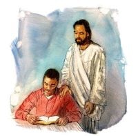 Jesus Watching a Man Reading Scripture