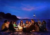 People on Beach Sitting Around a Fire with Jesus