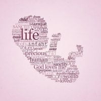 Pro life word art in the shape of a baby in the womb