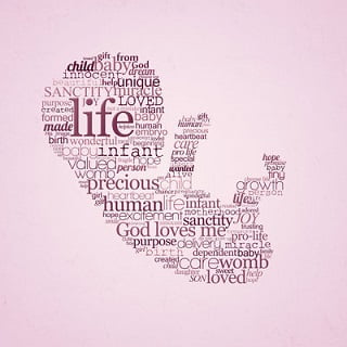 Pro life word art in the shape of a baby in the womb