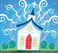Church with Roof Blowing Off with Music and Praise