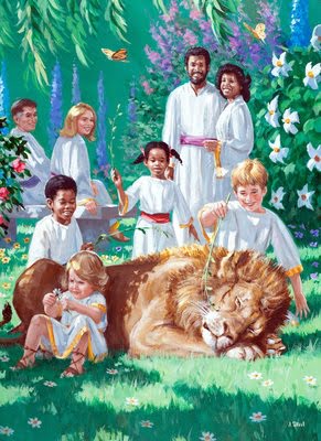 Children with Friendly Lion in Heaven