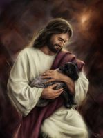 Jesus Holding Black Lamb