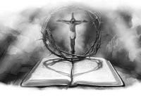 Jesus on the Cross and an Open Bible