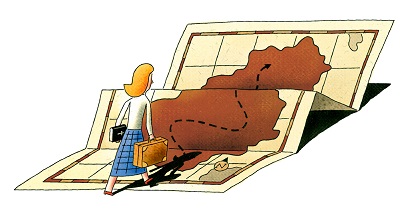 Woman With Bible and Suitcase on Journey With Map