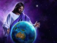 Jesus Looking at Earth In His Hands