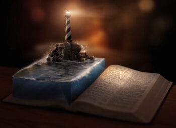 Lighthouse on a Bible Streaming Light