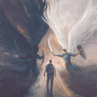 Good and Evil Angels Fighting For and Against Man