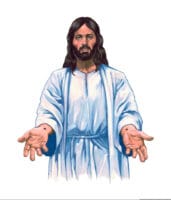 Jesus holding out his arms and showing the scars on his hands.