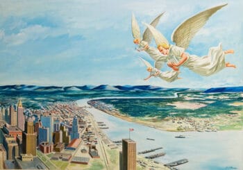 Three Angels Flying Over a City